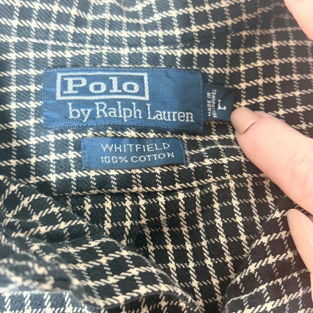 Polo Ralph Lauren Button Up Shirt Men L Whitfield Cotton Micro Check Long Sleeve